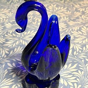 Vintage Hand-blown Cobalt Blue Glass Swan